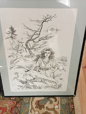 Black & White Coastal Woman Illustration Print